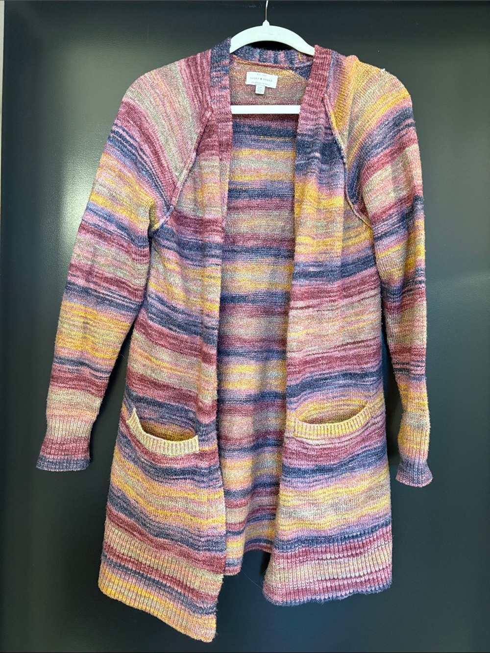 Lucky Brand Multicolor Striped Open-Front Cardigan in Pink, Yellow & Blue